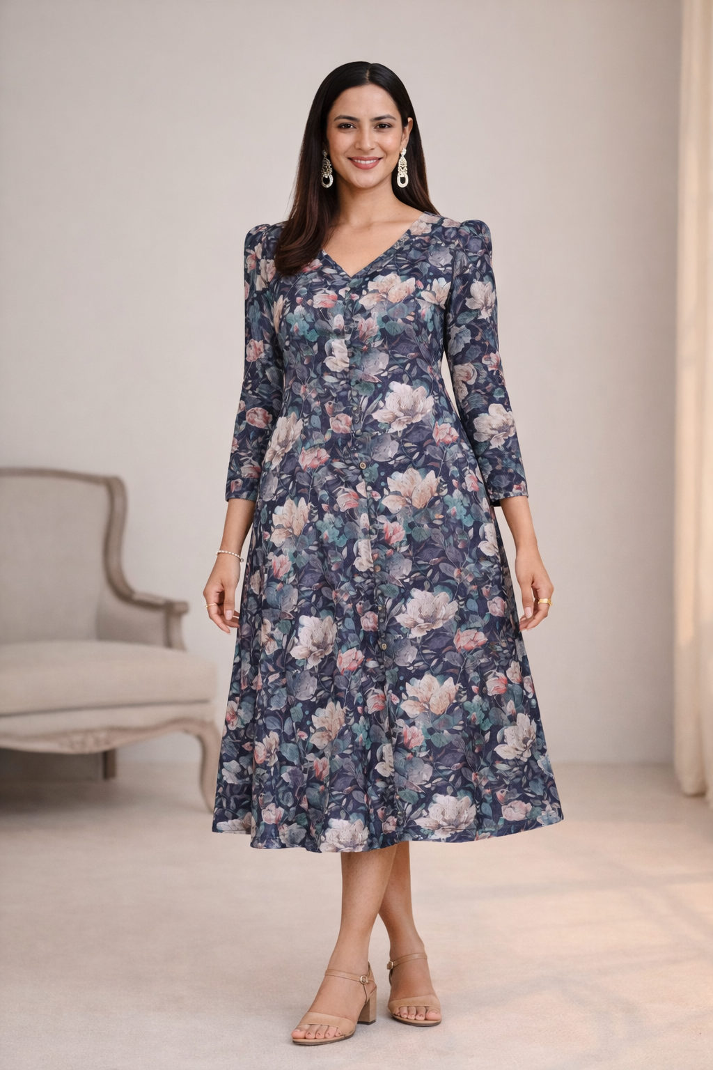 Hakoba Puffed Sleeves Dress